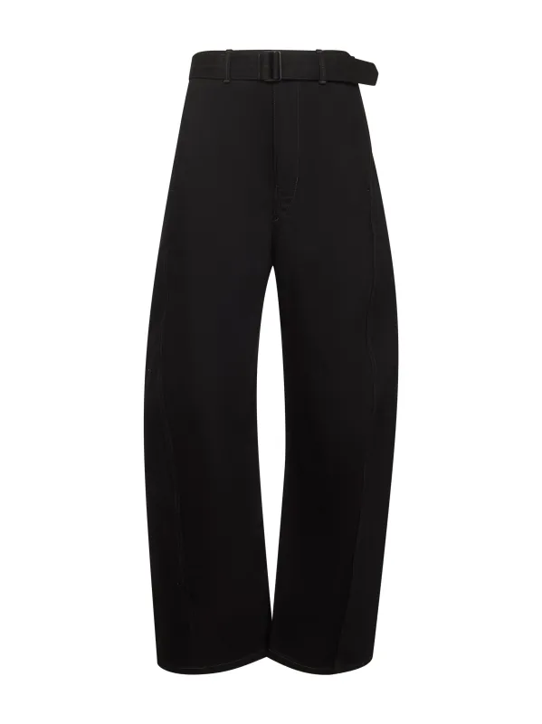 Black Twill Twisted Belted Trousers sold by Lord & Taylor