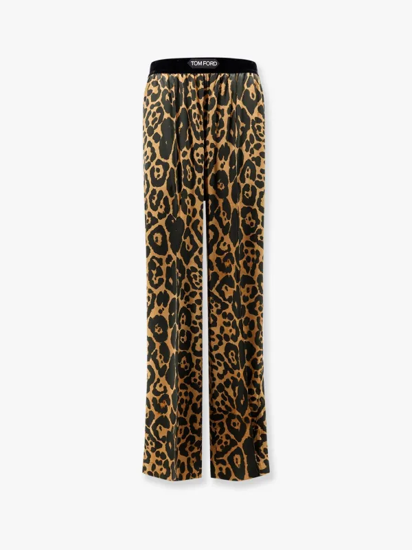 Stretch silk trouser with animalier print sold by Lord & Taylor