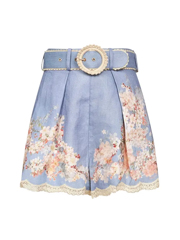 Teal Blue Botanical Floral Linen Shorts sold by Lord & Taylor