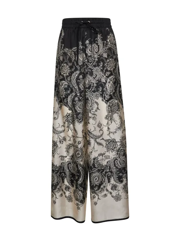 Cream and Black Floral Silk Trousers sold by Lord & Taylor