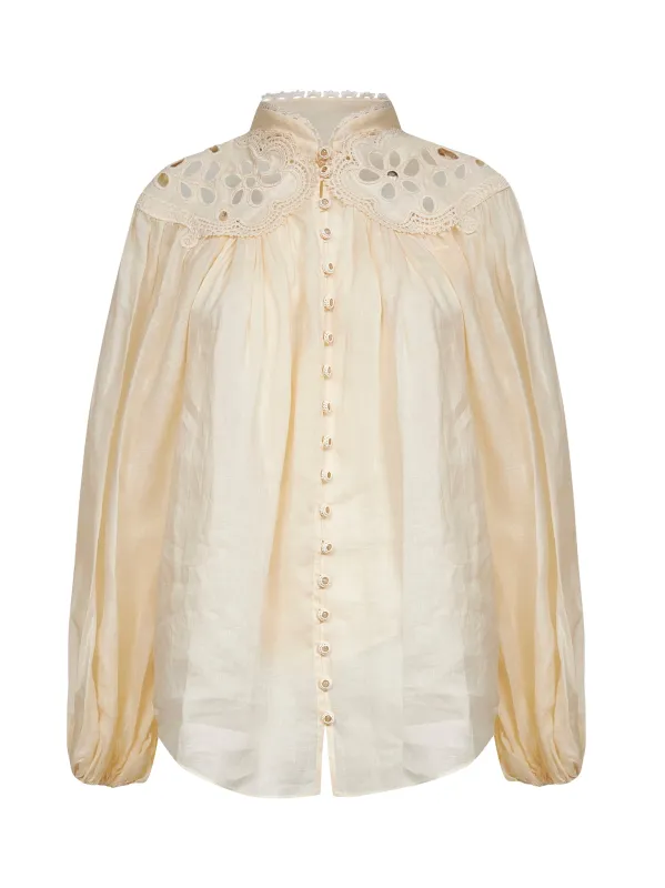 Cream Ramie Coco Embroidered Blouse sold by Lord & Taylor
