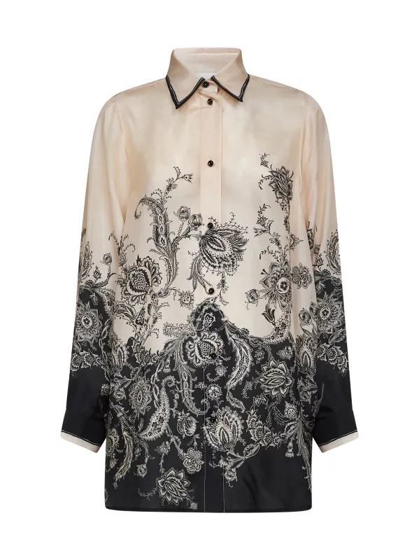Cream and Black Floral Silk Rhiannon Shirt sold by Lord & Taylor
