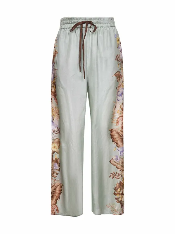 Sage Multi Floral Silk Trousers sold by Lord & Taylor