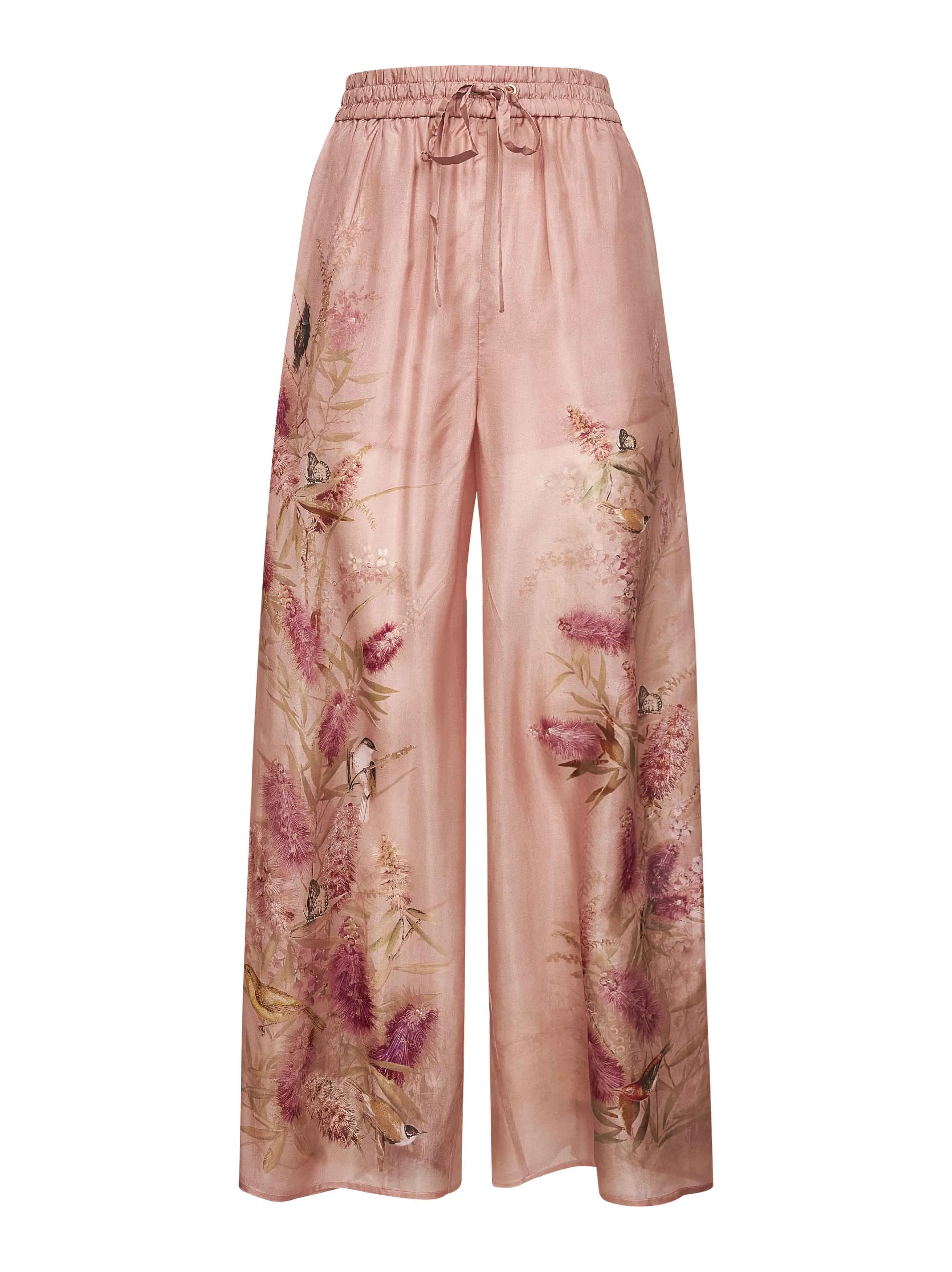 Pink Botanical Floral Silk Trousers sold by Lord & Taylor