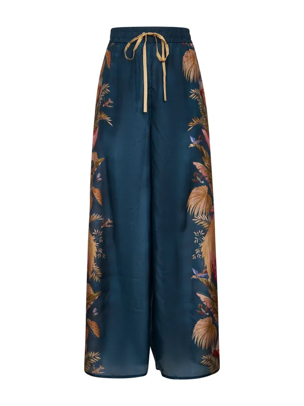 Blue Palm Floral Silk Trousers sold by Lord & Taylor