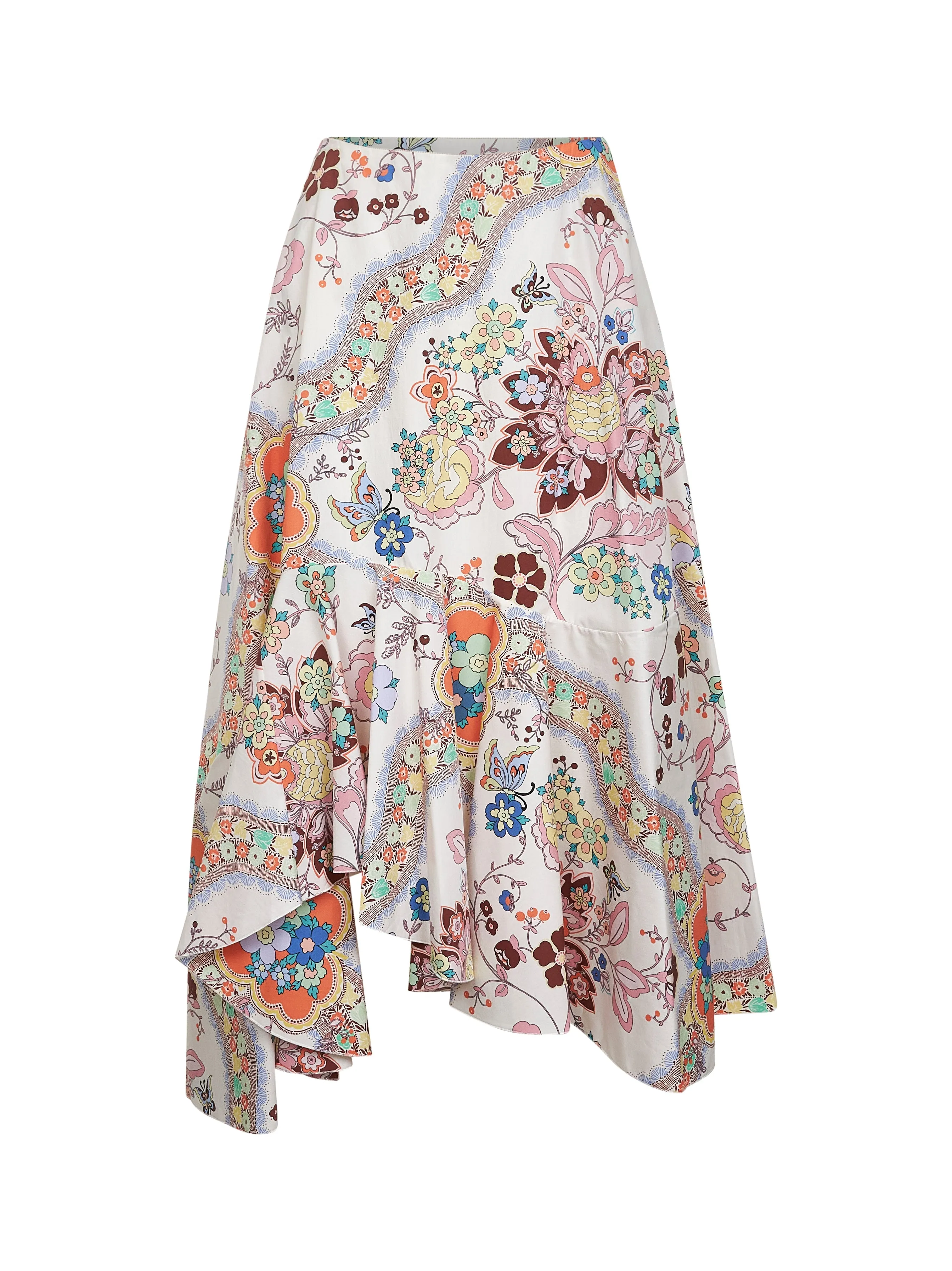 Floral and Butterfly Print Asymmetric Midi Skirt sold by Lord & Taylor