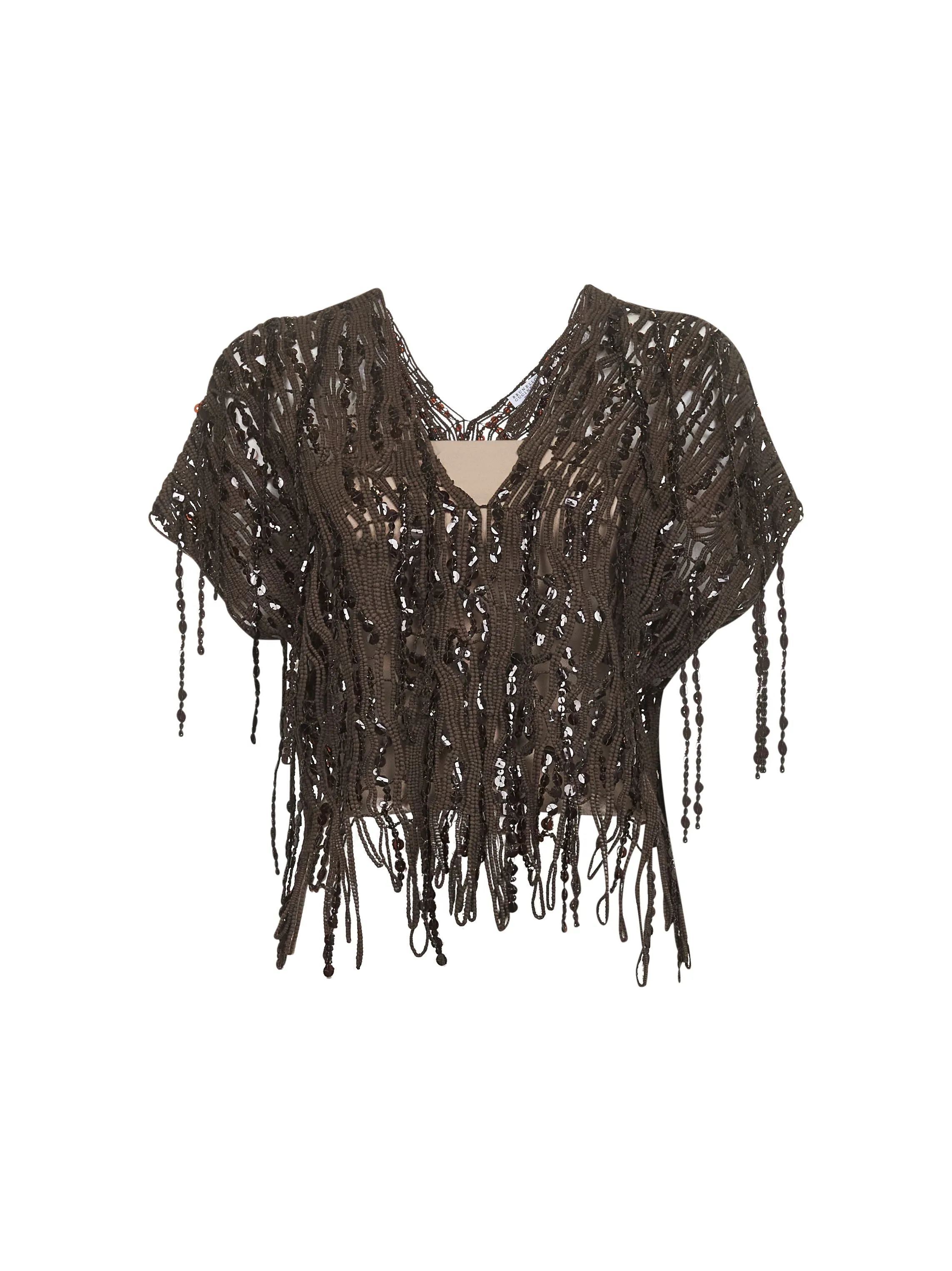 Brown Knit Dazzling Abstract Embroidery Top sold by Lord & Taylor