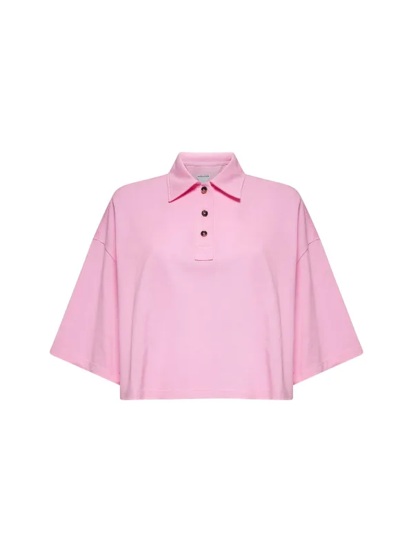 Pink Light Piqué Cotton Crop Polo Shirt sold by Lord & Taylor
