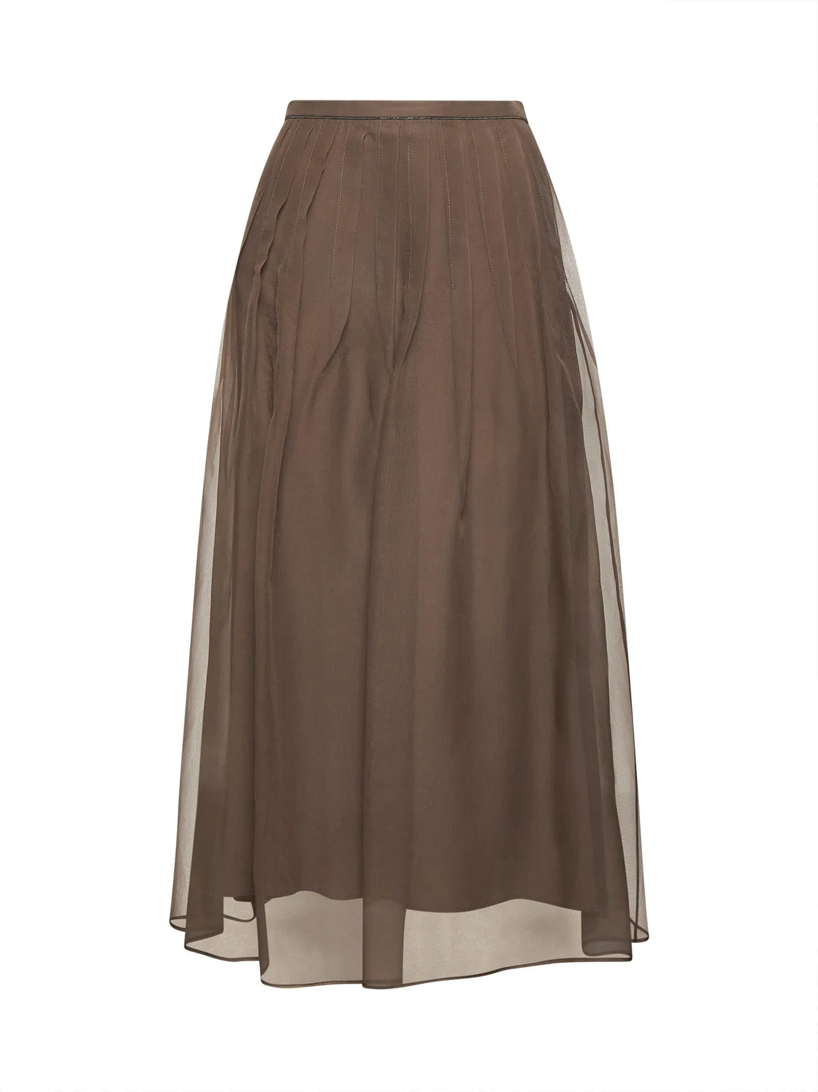 Brown Shiny Waistband Pleated Midi Skirt sold by Lord & Taylor
