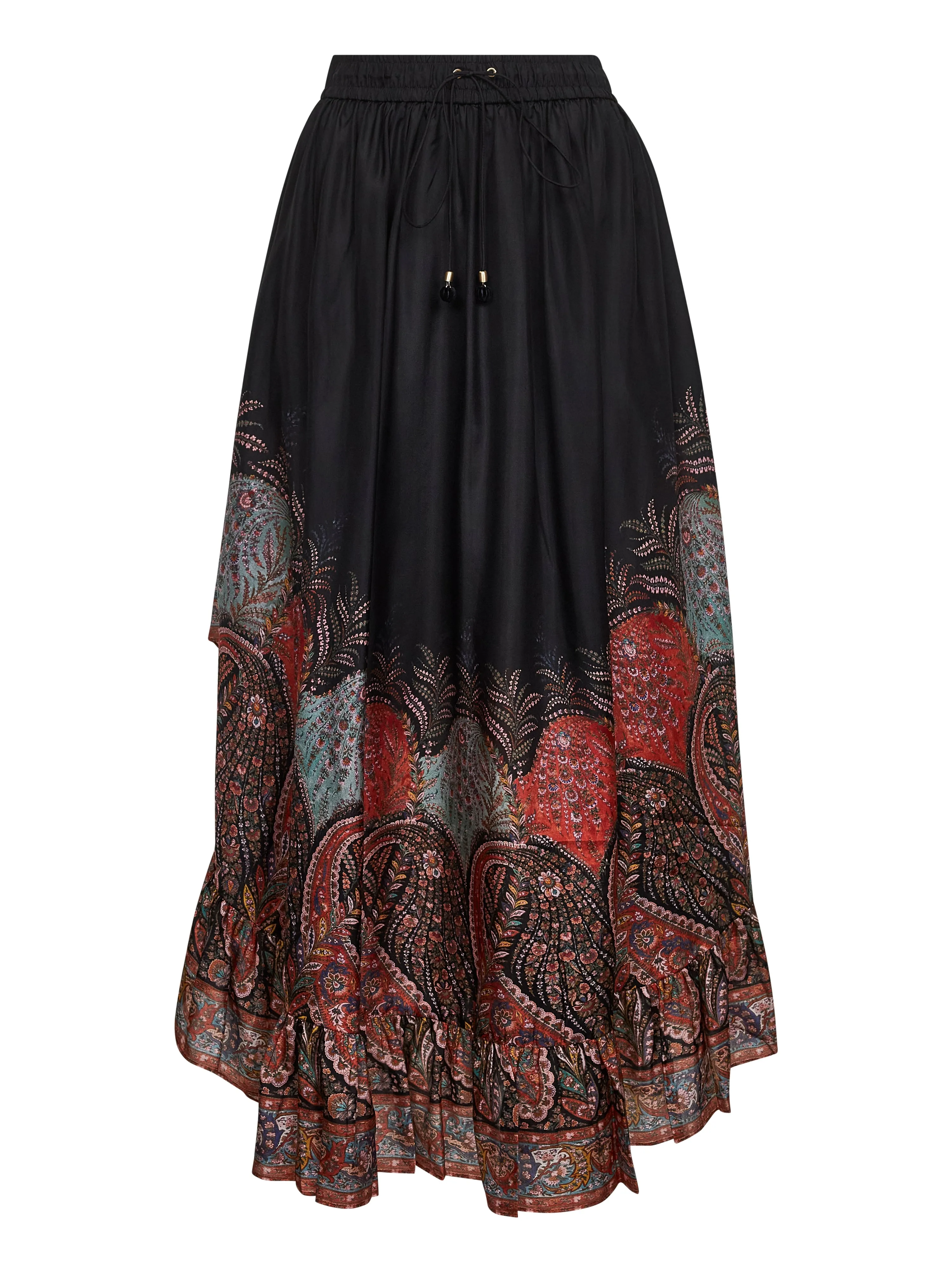 Black Paisley Habotai Silk Rhiannon Maxi Skirt sold by Lord & Taylor