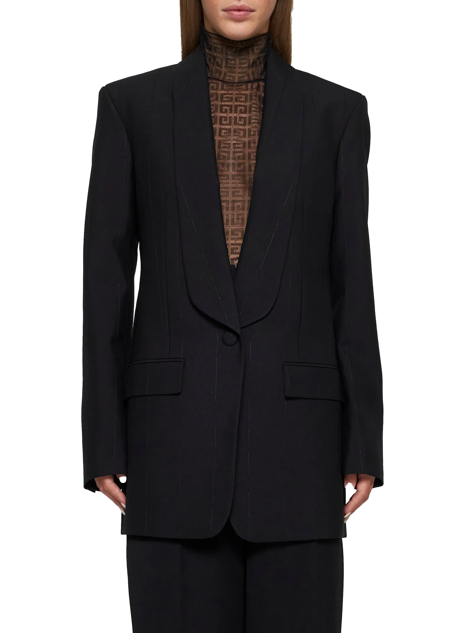 Lame Pinstriped Wool-Blend Blazer sold by Lord & Taylor product image thumbnail 2