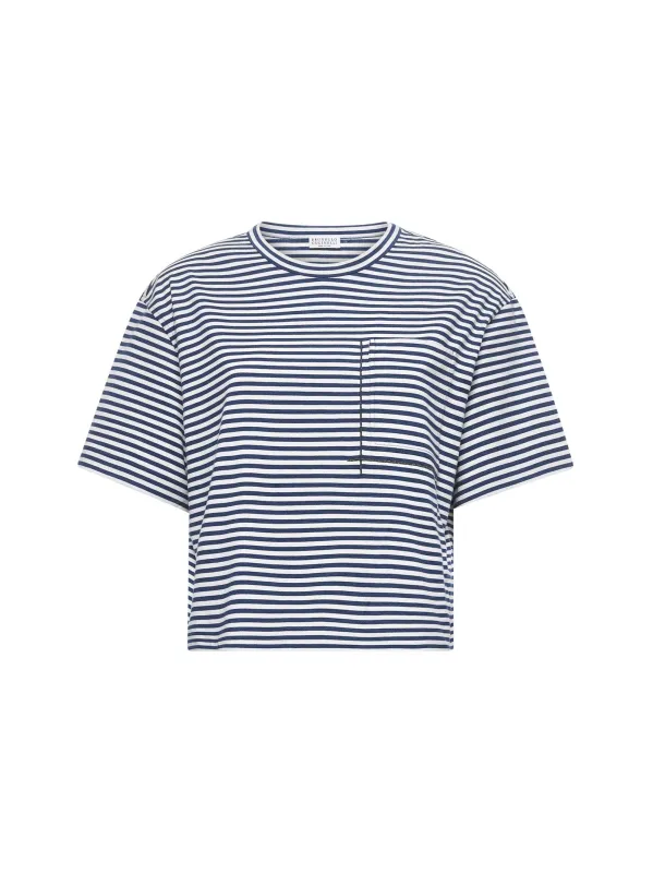 Striped Jersey Crop T-shirt with Shiny Pocket Detail sold by Lord & Taylor