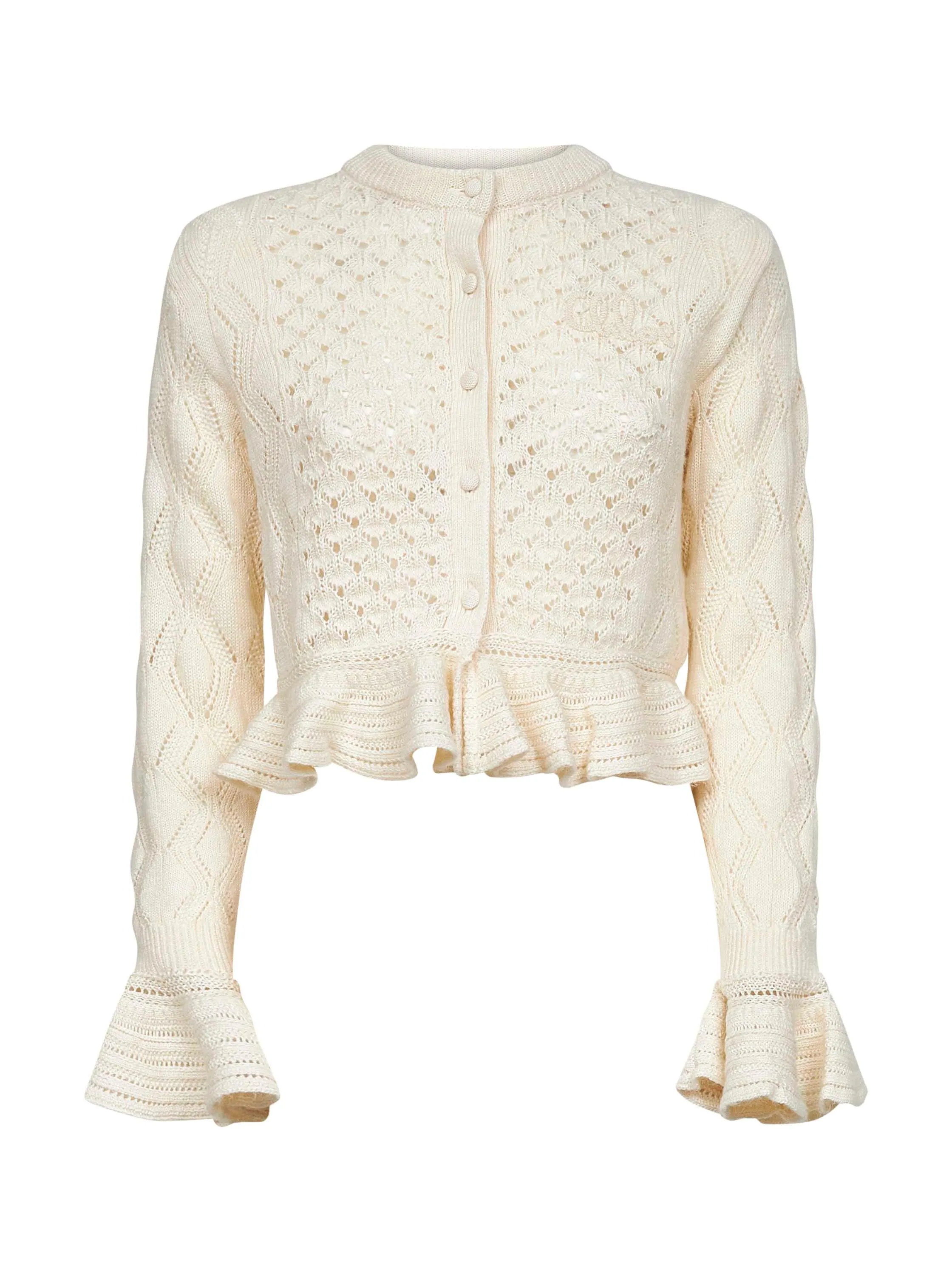 Ivory Knit Ruffled Logo Cardigan sold by Lord & Taylor