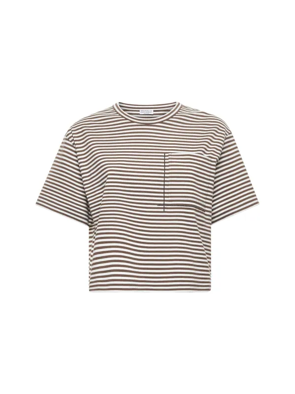Striped Jersey Crop T-shirt with Shiny Pocket Detail sold by Lord & Taylor