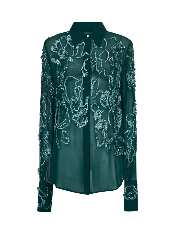 Green Georgette Embroidered Shirt sold by Lord & Taylor