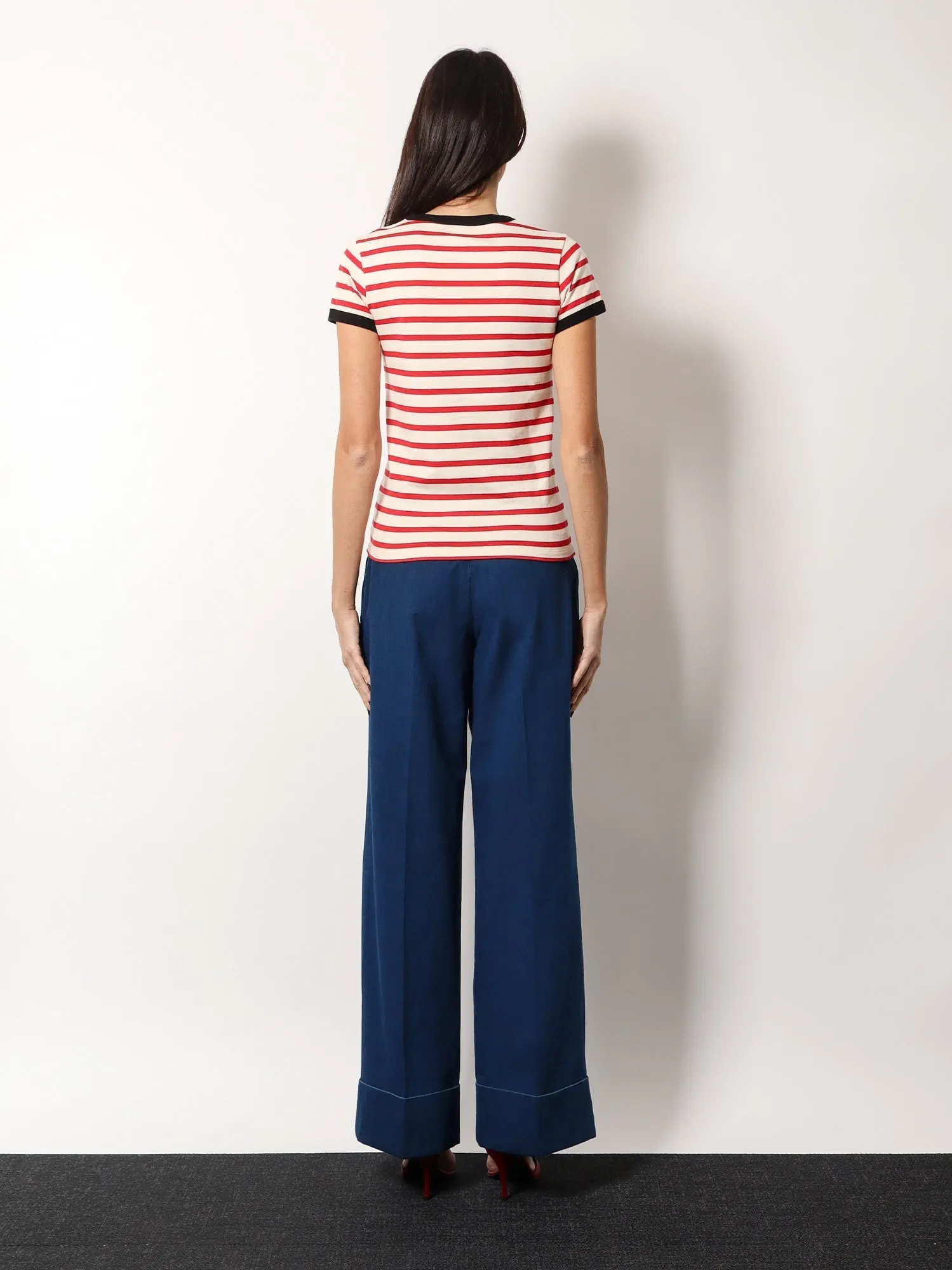 Striped cotton t-shirt with embroidered logo sold by Lord & Taylor product image thumbnail 3