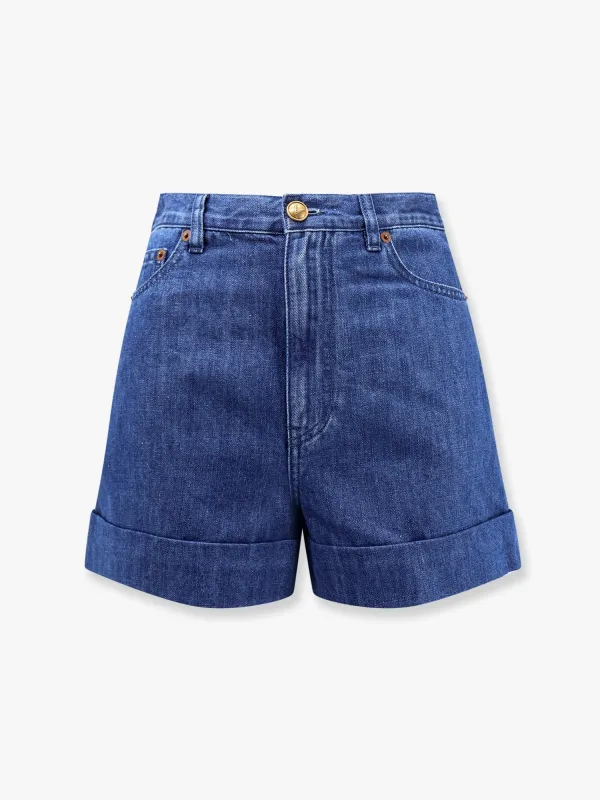 Cotton and linen shorts with chez valentino leather tag sold by Lord & Taylor