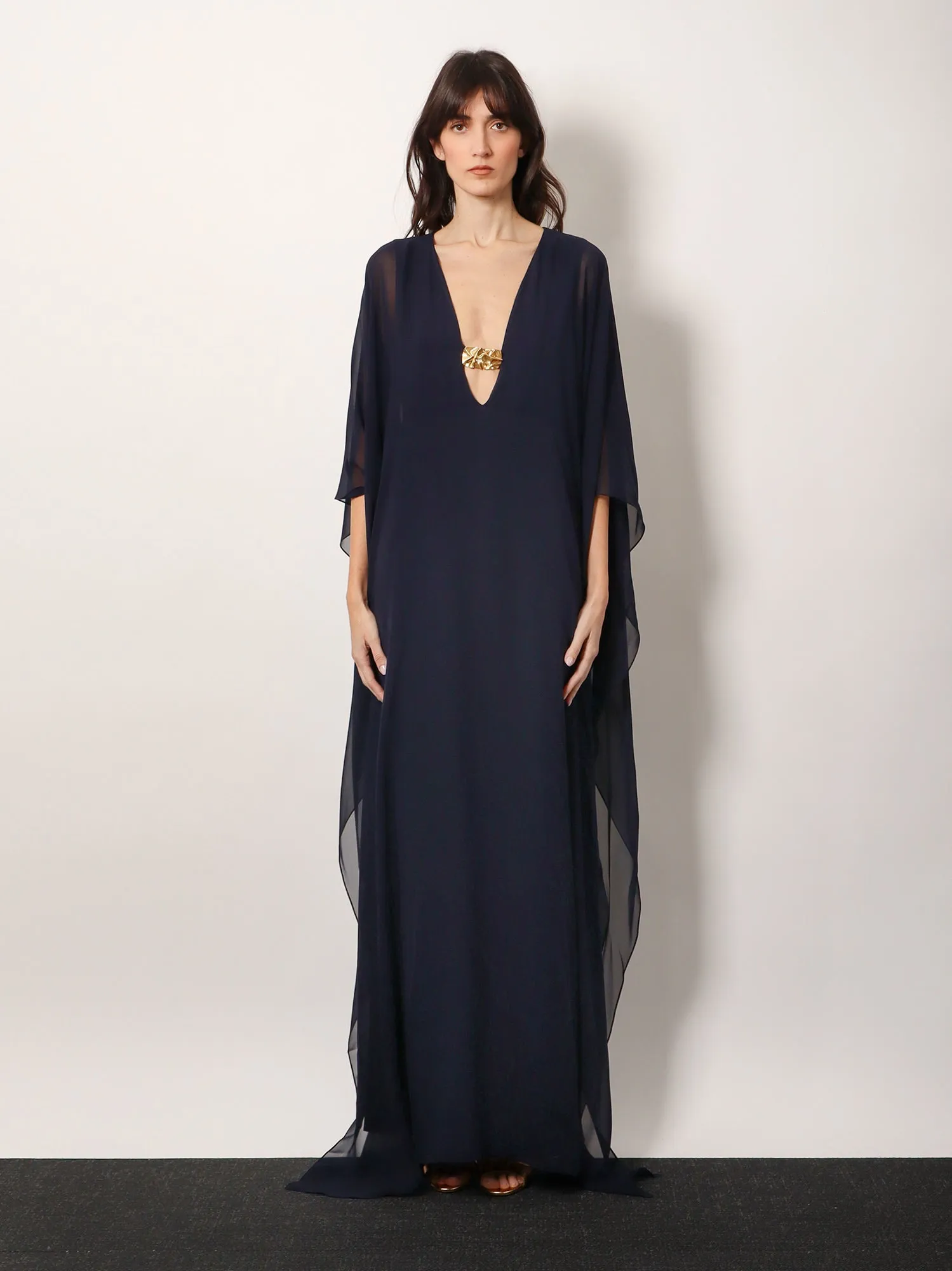 Silk Long Dress with Gold Metal Detail sold by Lord & Taylor product image thumbnail 3
