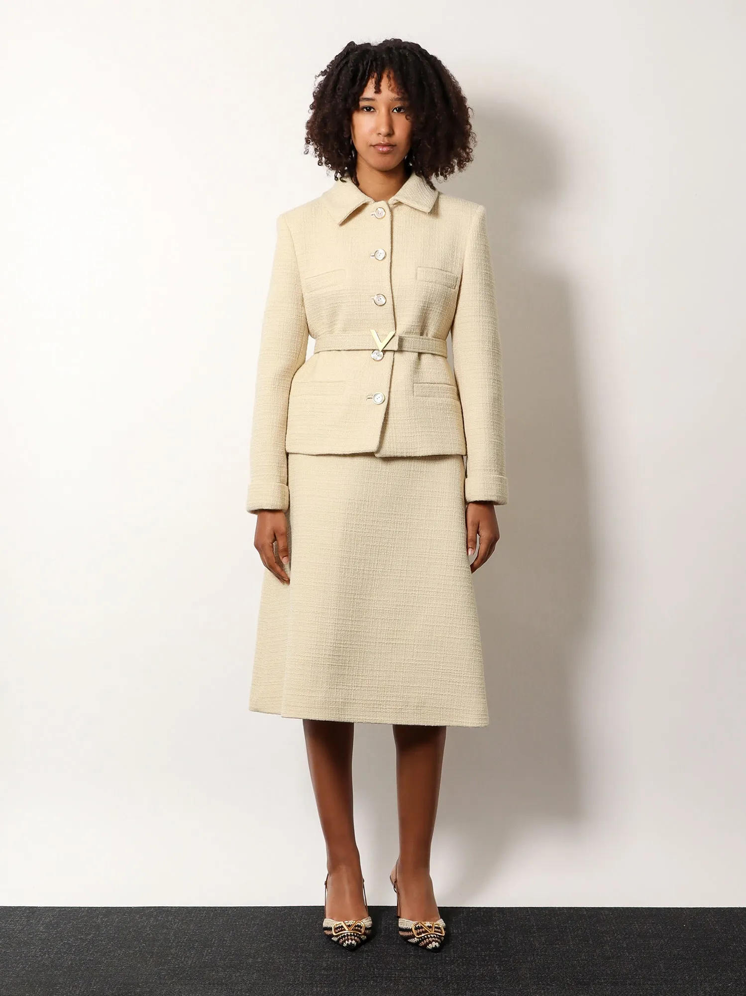 Wool blazer with leather belt and v gold buckle sold by Lord & Taylor product image thumbnail 2