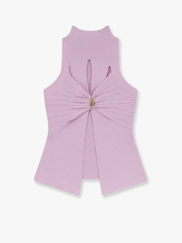 Ribbed knitted top with metal detail sold by Lord & Taylor