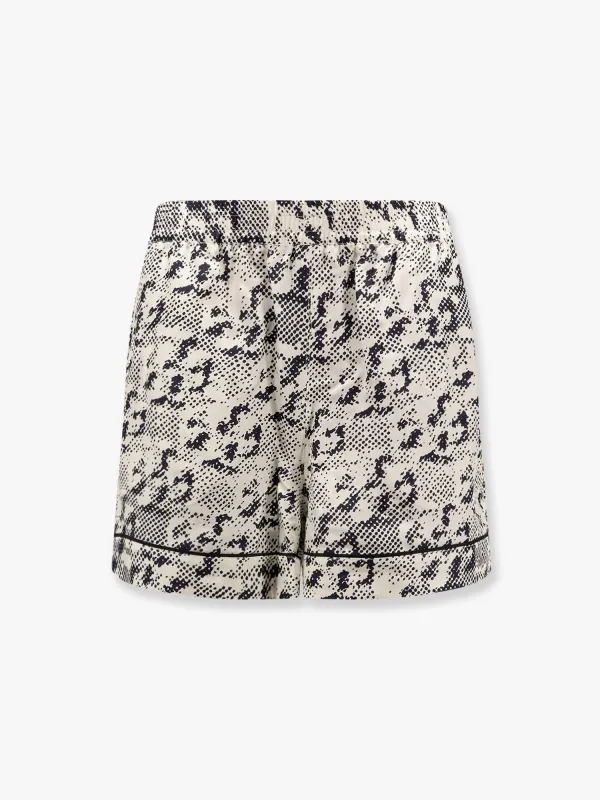 Silk shorts with pixelated logo print sold by Lord & Taylor