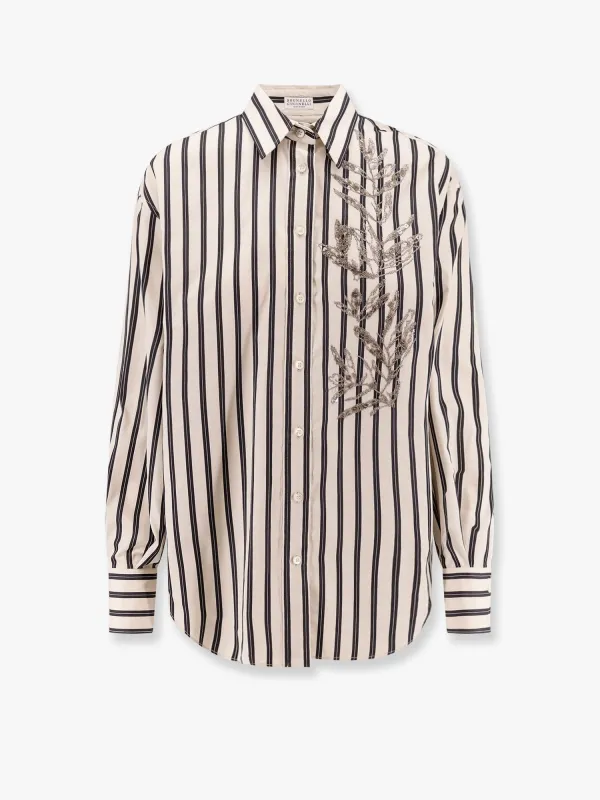 Striped Cotton and Silk Shirt with Embroidery sold by Lord & Taylor