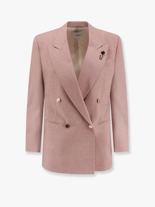 Double-breasted wool, silk and linen blazer with metal buttons sold by Lord & Taylor