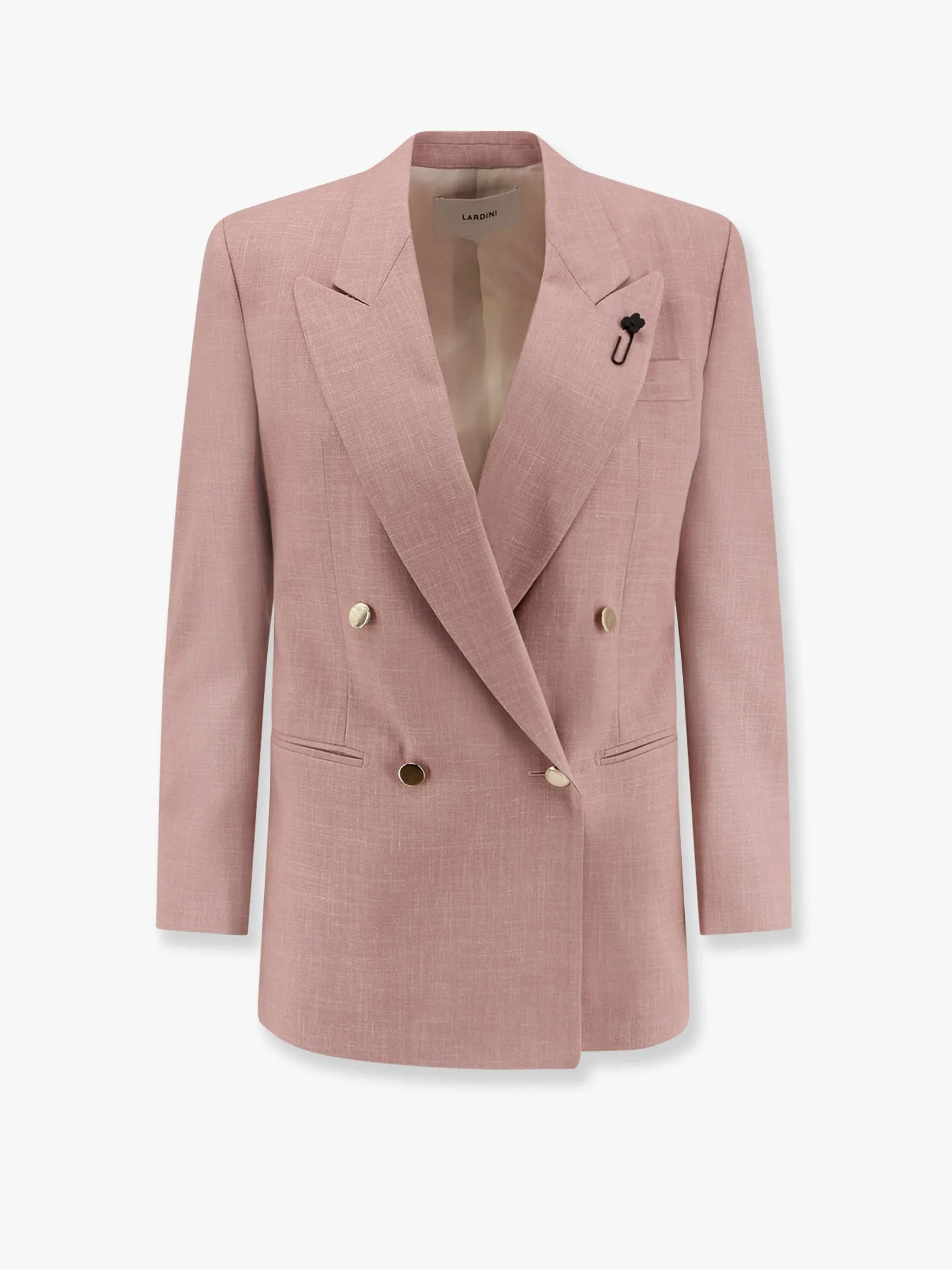 Double-breasted wool, silk and linen blazer with metal buttons sold by Lord & Taylor