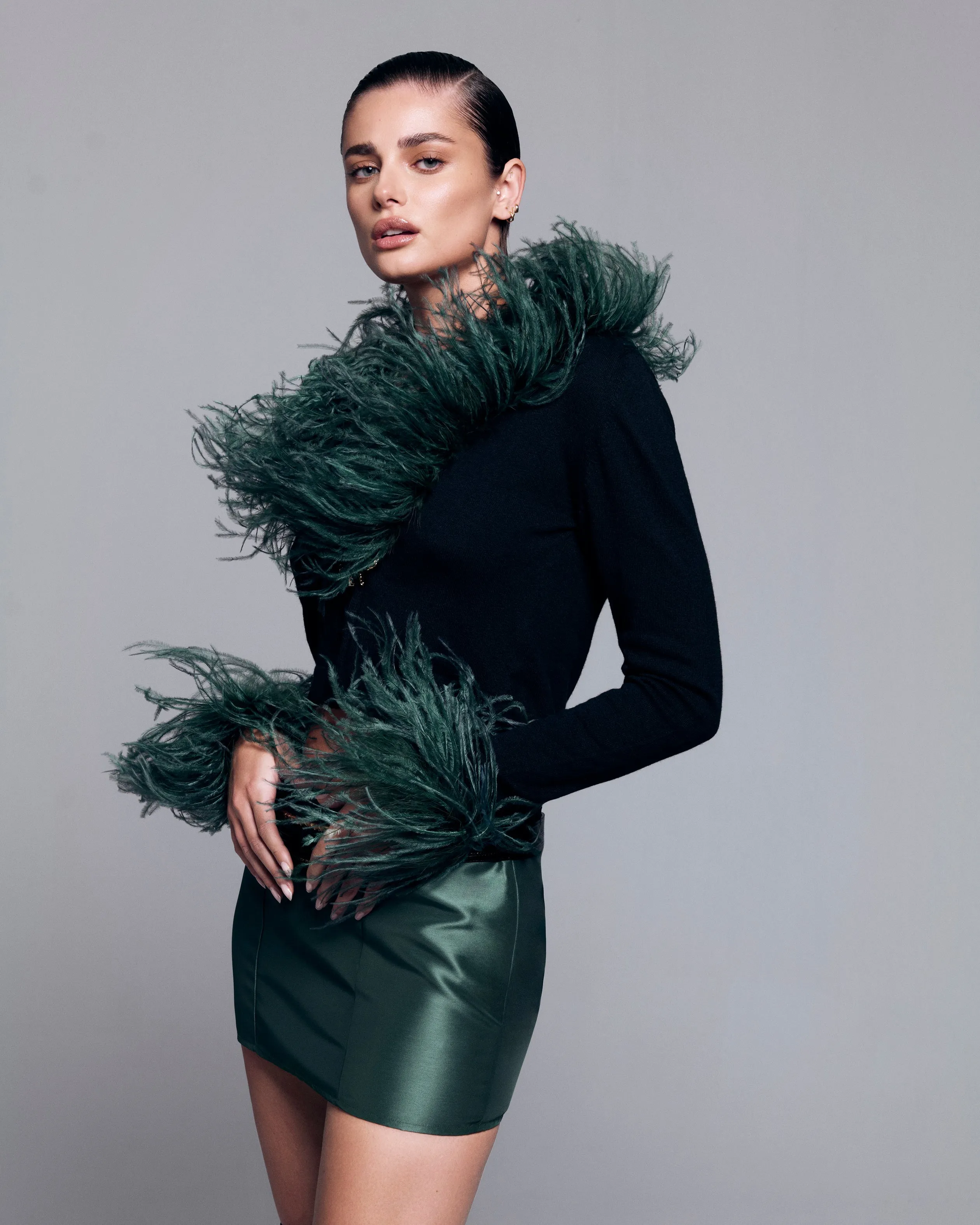 Ostrich Trimmed Black Soft Knit Gardigan sold by Lord & Taylor product image thumbnail 3