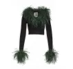 Ostrich Trimmed Black Soft Knit Gardigan sold by Lord & Taylor