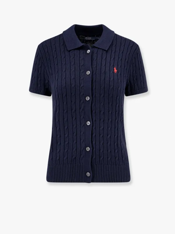 Cotton cardigan with contrasting logo embroidery sold by Lord & Taylor