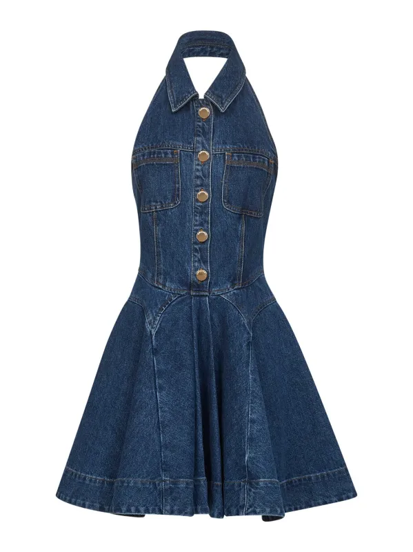 Blue Cotton Denim Flared Mini Dress sold by Lord & Taylor