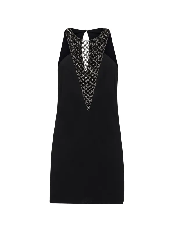 Black Sablè Mini Dress with Embroidered Neckline sold by Lord & Taylor