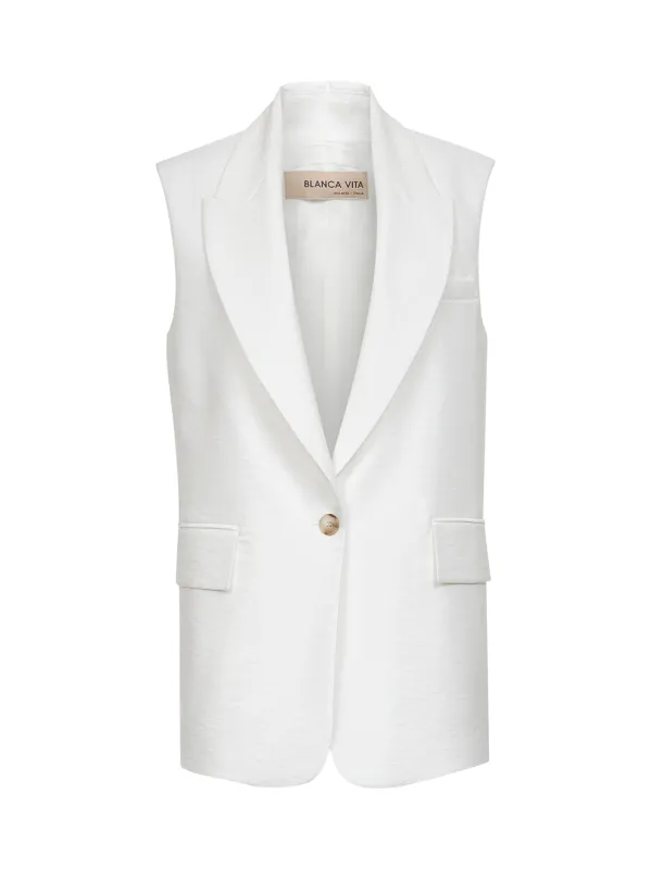 White Viscose Blend Gelly Sleeveless Blazer sold by Lord & Taylor
