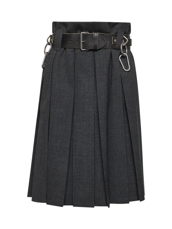 Slate Grey Wool Pleated Skirt with Belt sold by Lord & Taylor