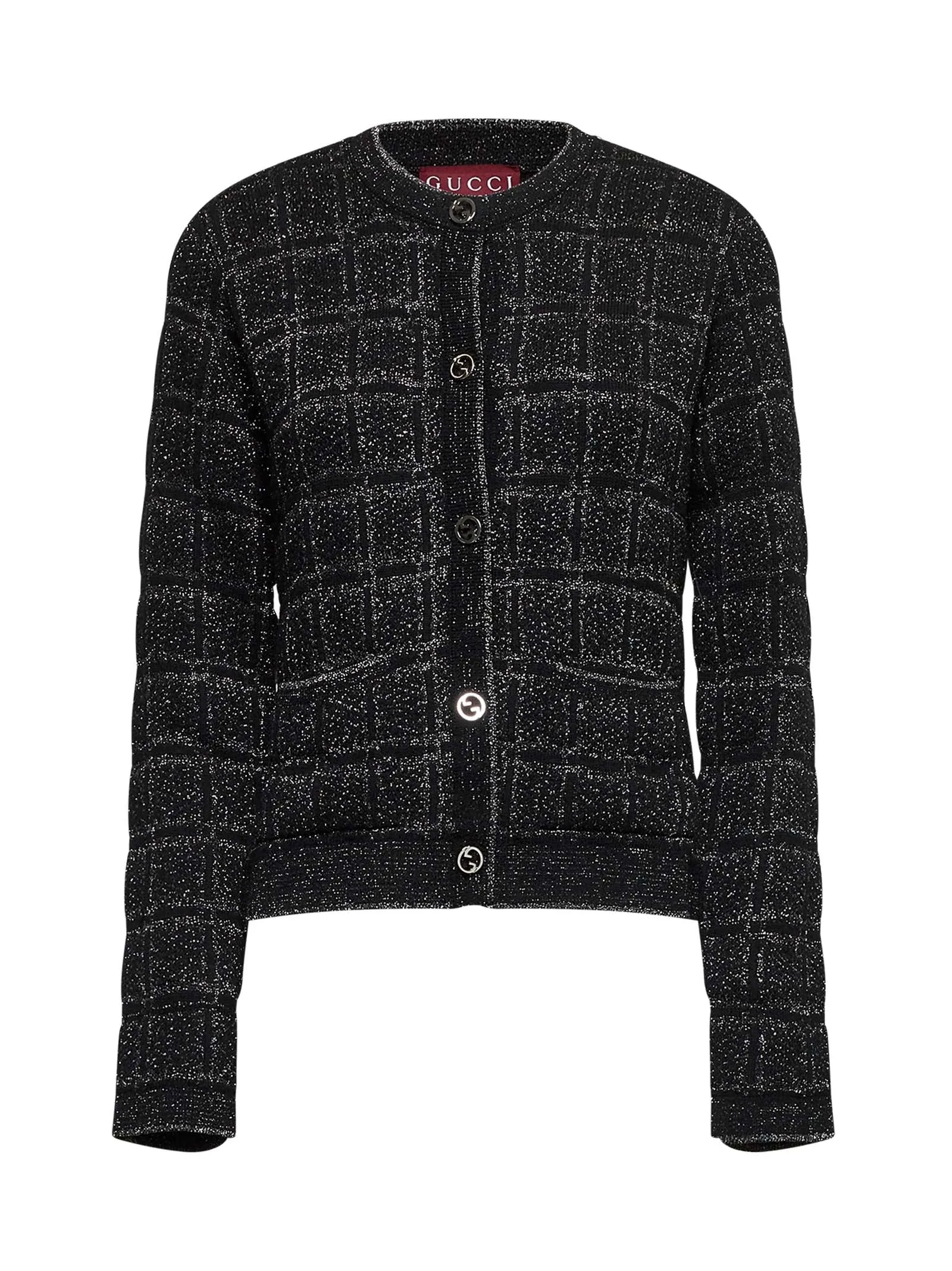 Black Check Lamé Jacquard Cardigan sold by Lord & Taylor