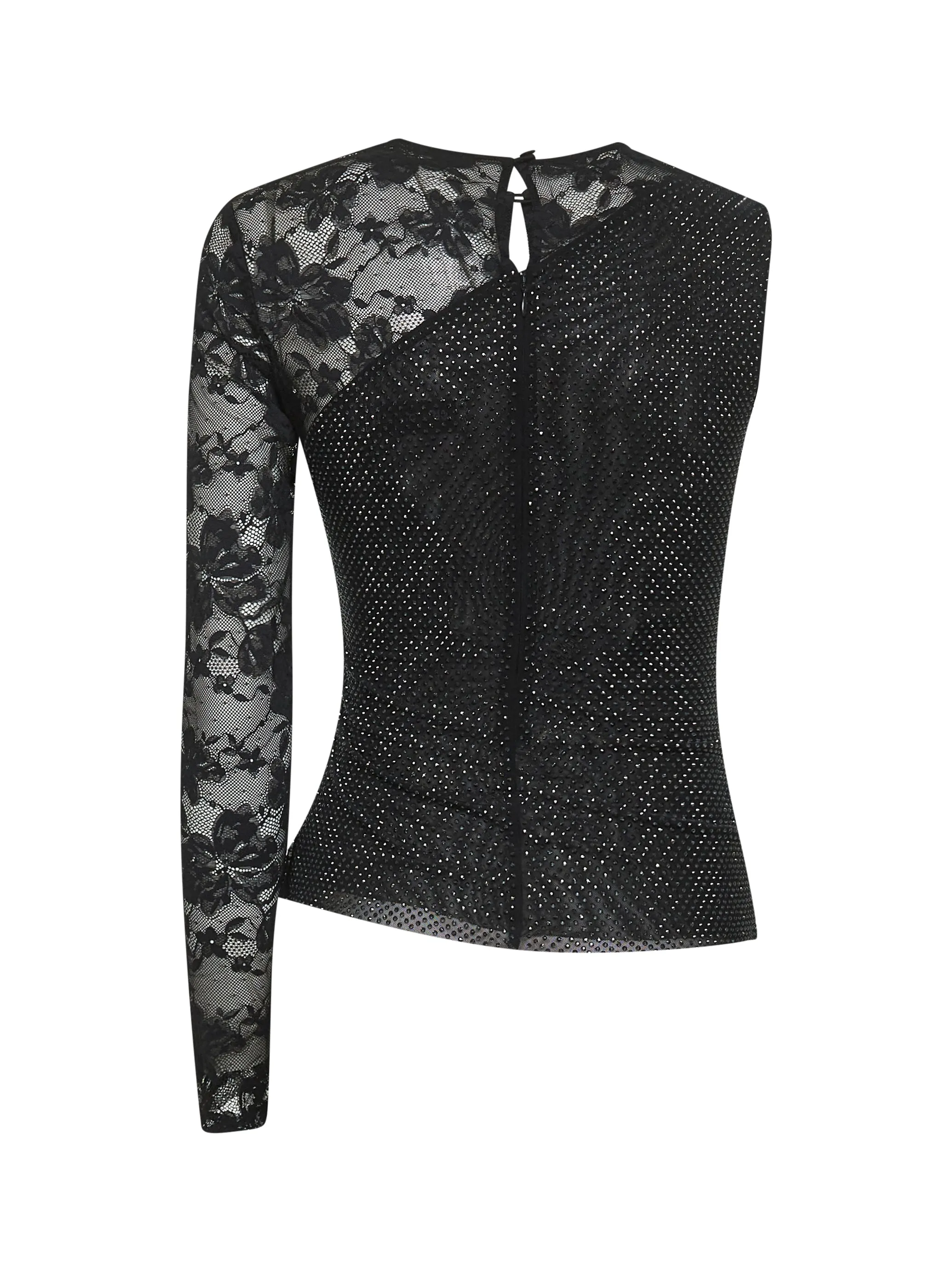 Black Rhinestone Mesh and Lace Top sold by Lord & Taylor product image thumbnail 2