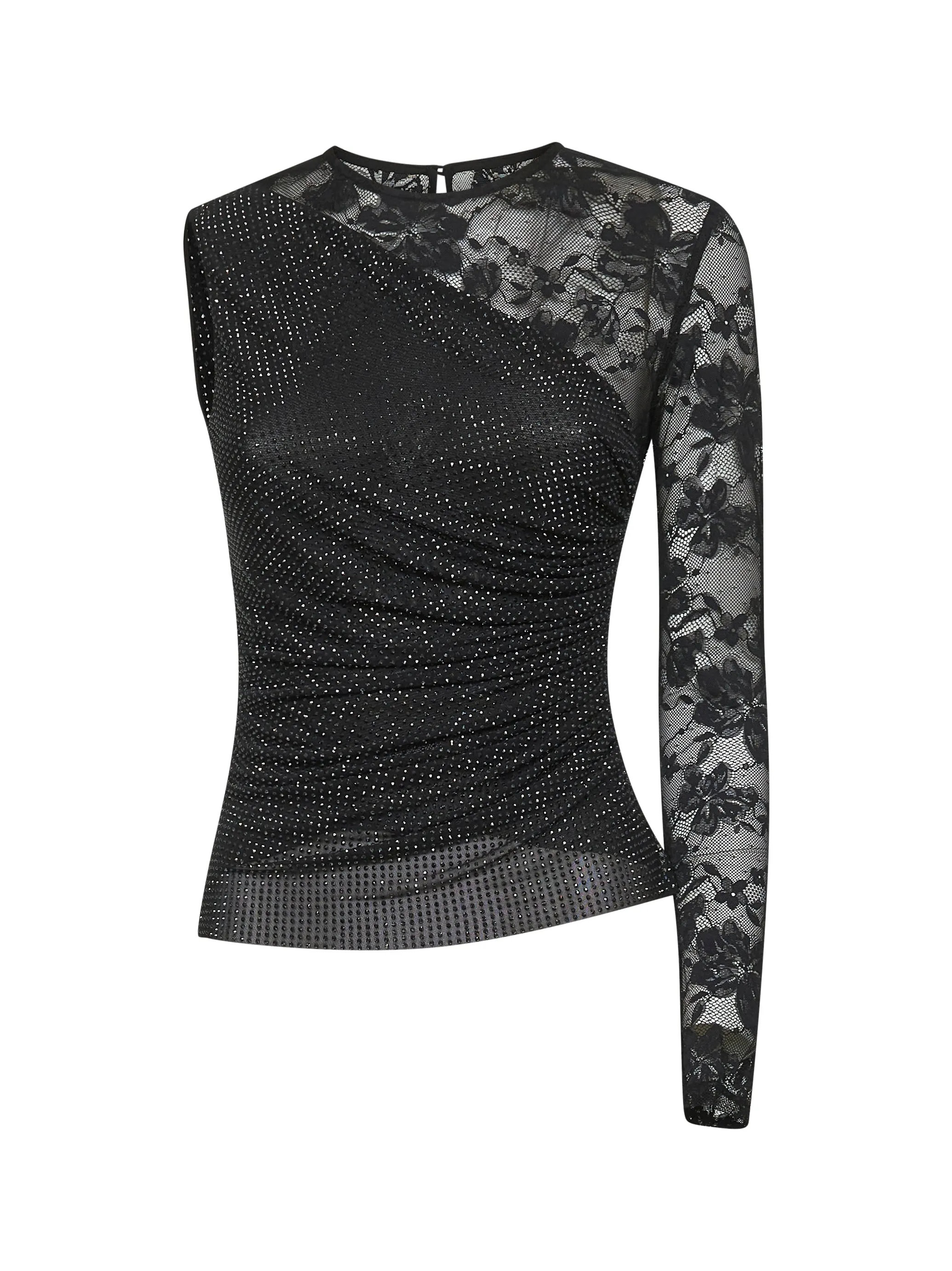 Black Rhinestone Mesh and Lace Top sold by Lord & Taylor