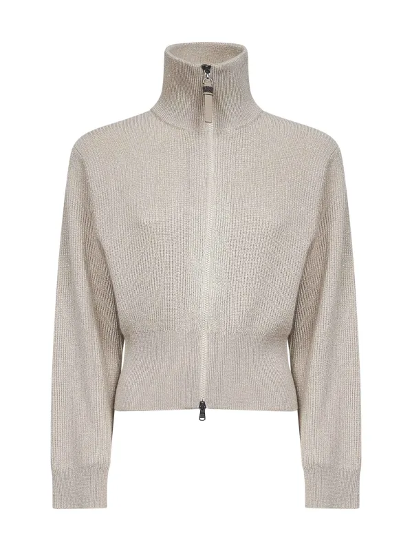 Beige Sparkling Knit Zip-Up Cardigan sold by Lord & Taylor