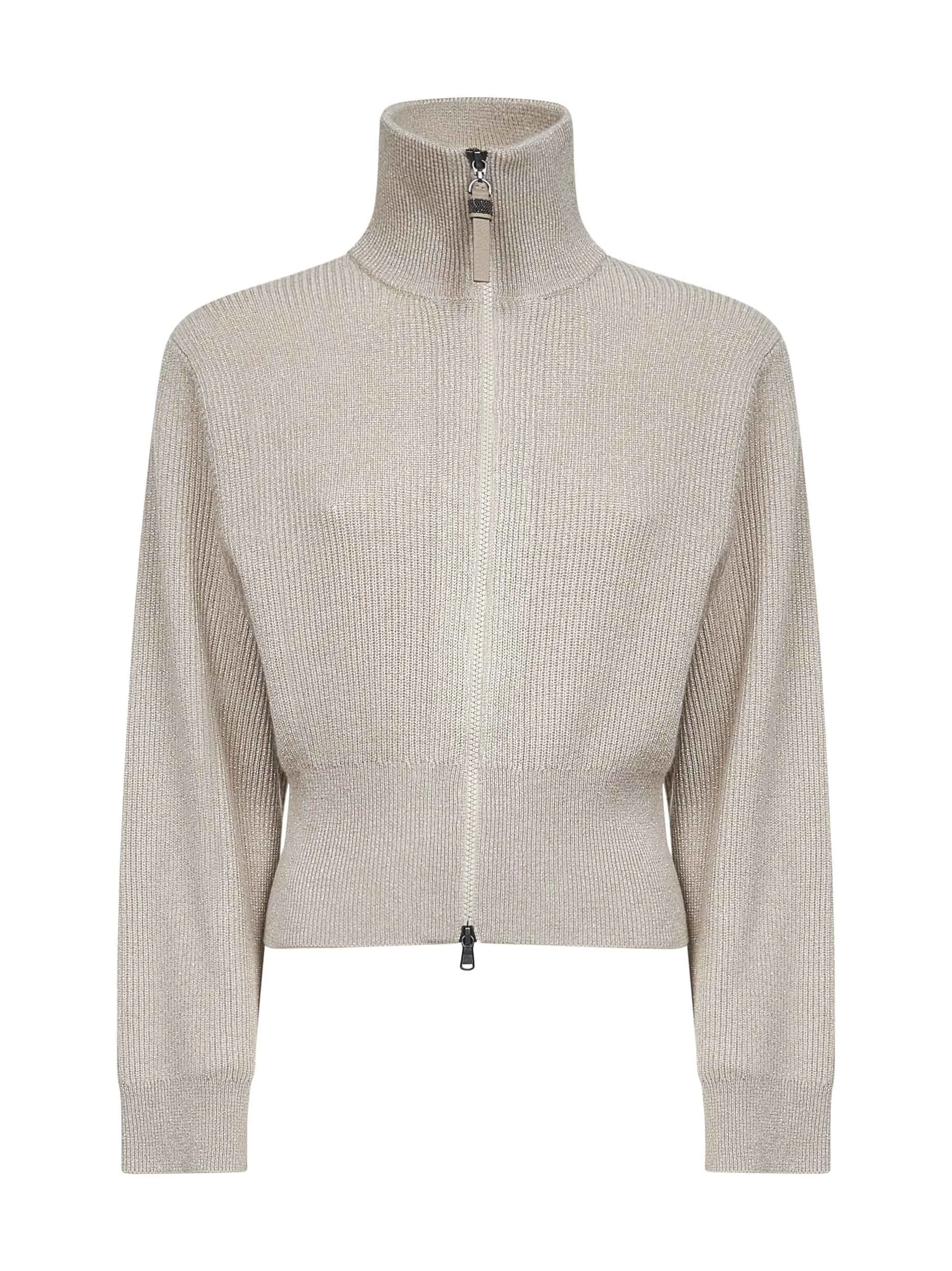 Beige Sparkling Knit Zip-Up Cardigan sold by Lord & Taylor