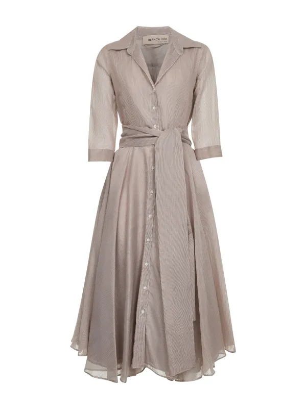 Beige Striped Cotton and Silk Midi Shirt Dress sold by Lord & Taylor