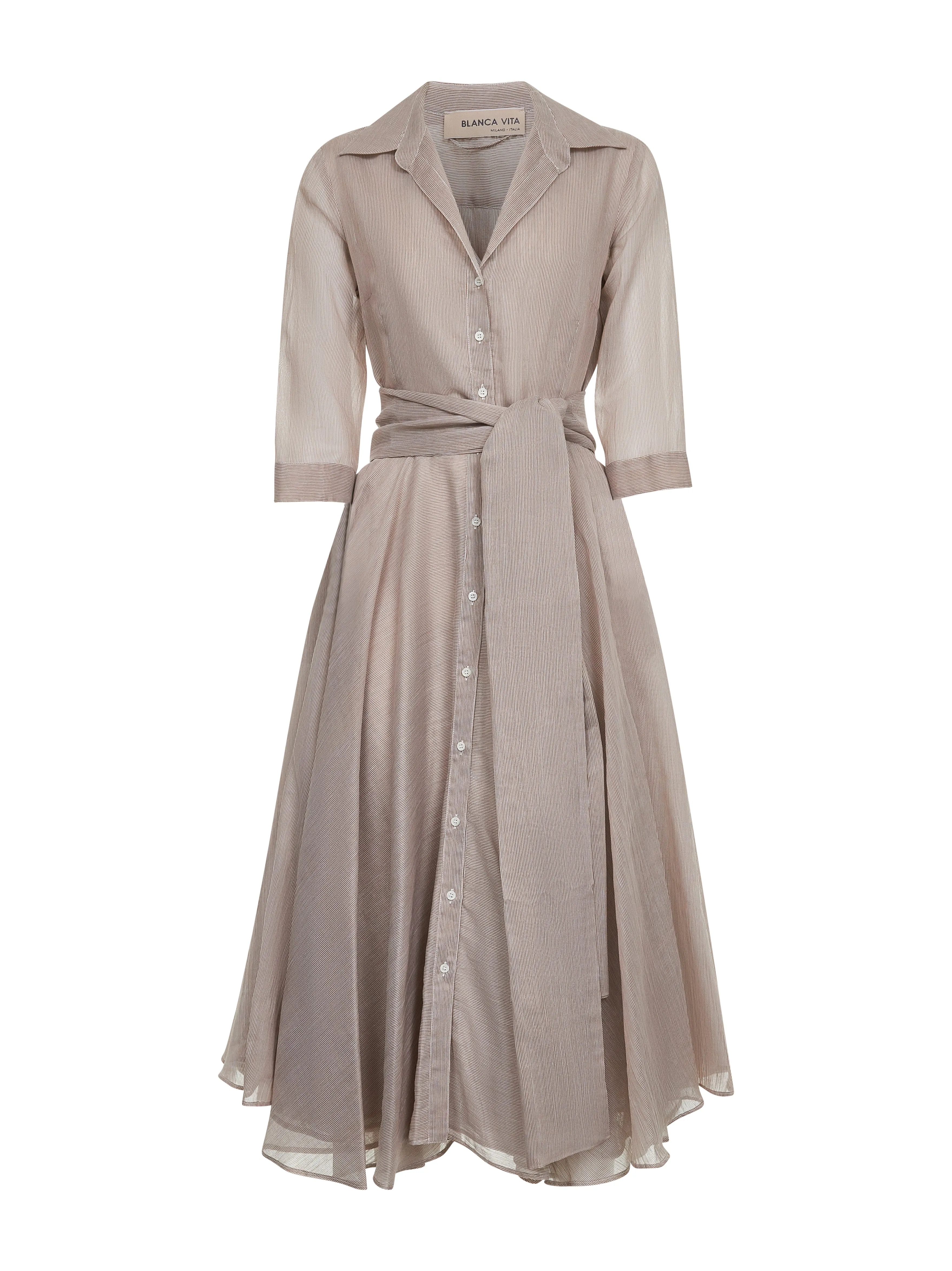 Beige Striped Cotton and Silk Midi Shirt Dress sold by Lord & Taylor