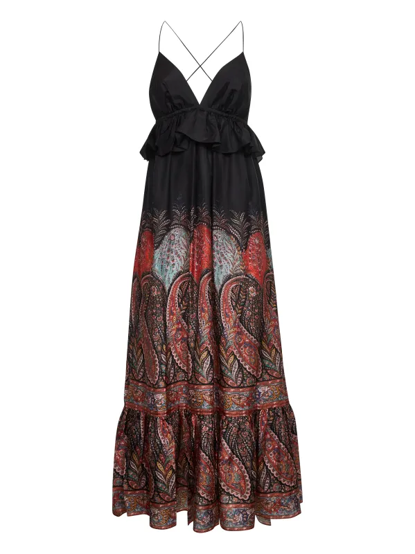 Black Paisley Silk Rhiannon Maxi Dress sold by Lord & Taylor