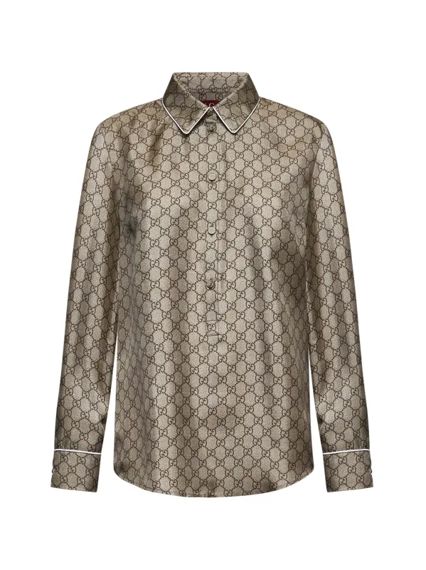 Beige Printed Silk Twill Shirt sold by Lord & Taylor