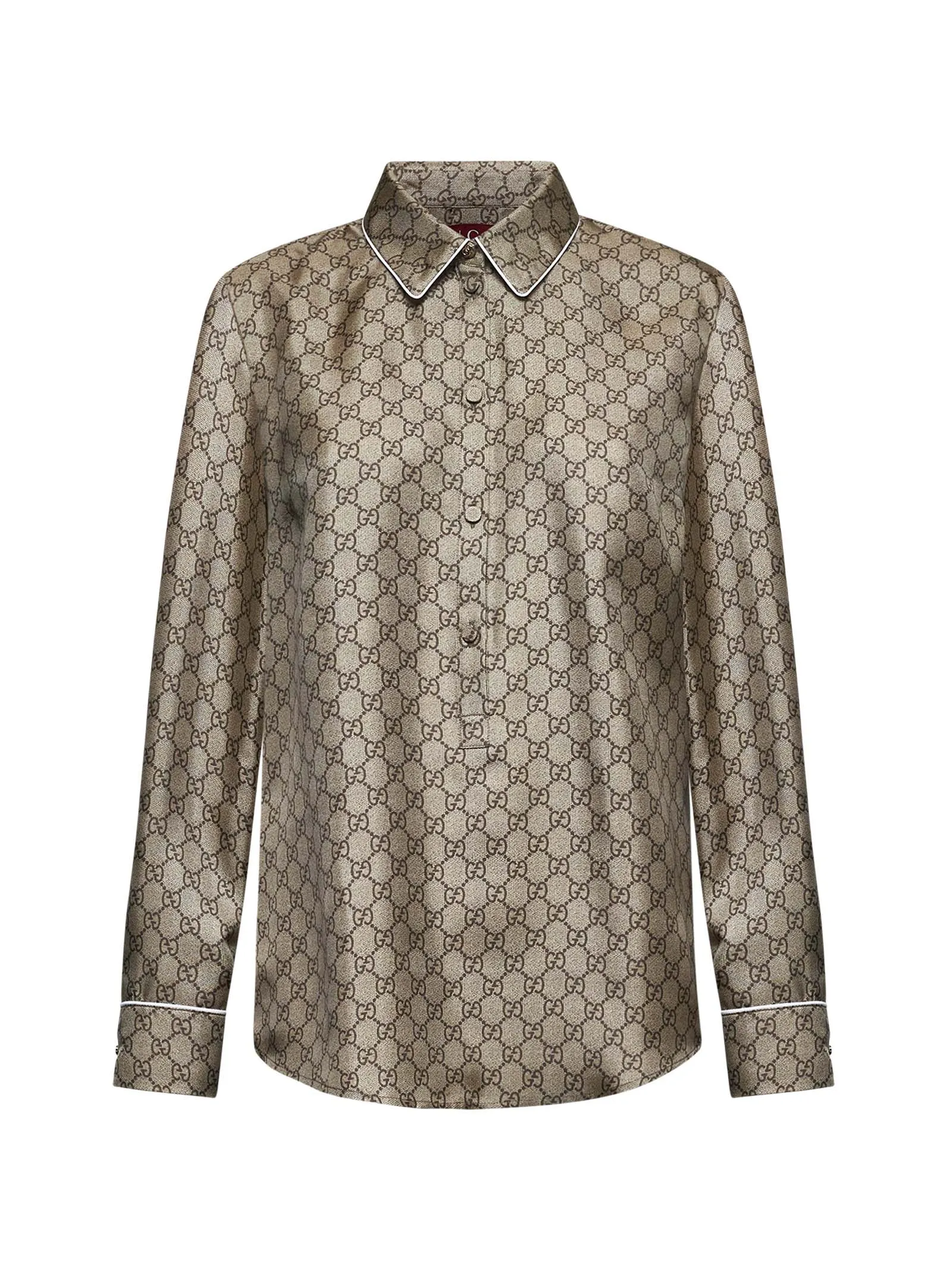 Beige Printed Silk Twill Shirt sold by Lord & Taylor