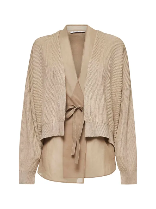 Beige Knit and Organza Layered Cardigan sold by Lord & Taylor