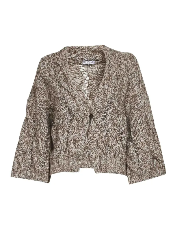 Beige Melange Cable Knit Cardigan sold by Lord & Taylor