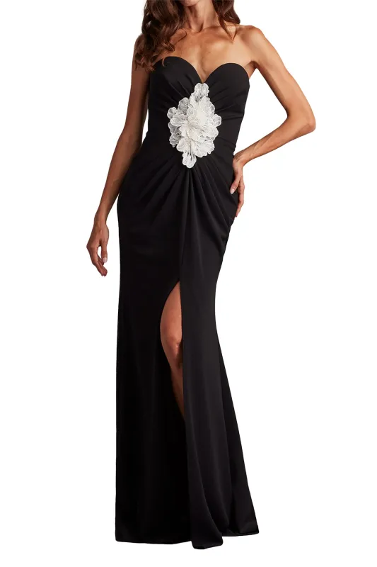 Sirota Center-Front Ruffle Gown BK/IV sold by Lord & Taylor
