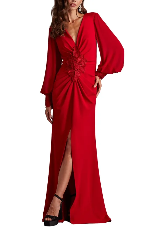 Sahana Bishop Sleeve Plunge Gown CRANB sold by Lord & Taylor