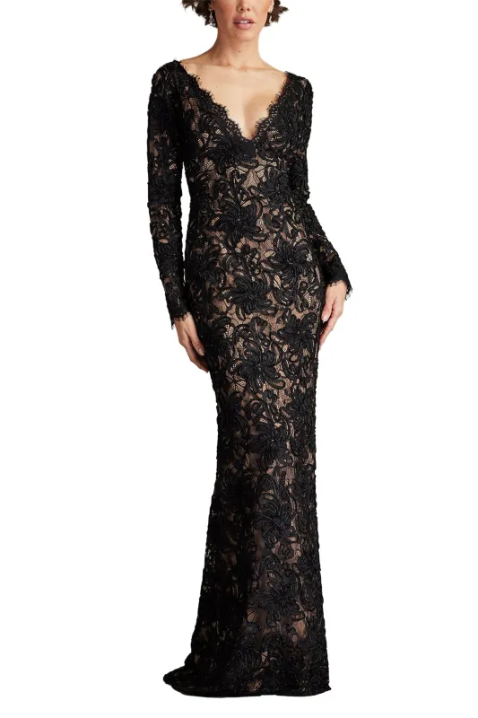 Beloit Ribbon Embroidered Gown BK/ND sold by Lord & Taylor
